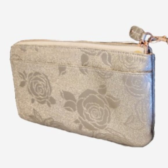 Buxton Silver Floral Embossed Rose Gold Zip Wallet Organizer - Picture 1 of 10